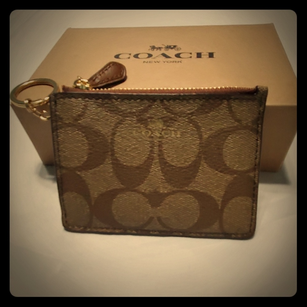 Coach mini skinny ID case in signature canvas NWT